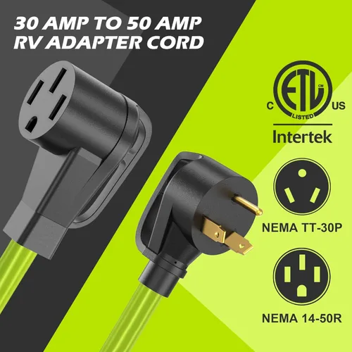 Vista 2 de CircleRiver Cable adaptador RV de 30 amperios a 50 amperios, NEMA TT-30P macho a 14-50R hembra Dogbone Cable de alimentación RV con mango de agarre