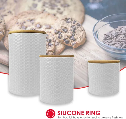 Vista 5 de Home Basics Honeycomb - Juego de recipientes de cerámica de 3 piezas, color blanco