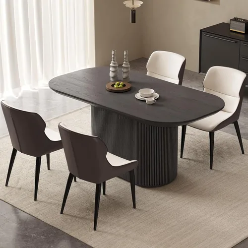 Vista 38 de Mesa de comedor ovalada de 86 pulgadas con 8 sillas, juego de mesa de cocina moderno, mesa de comedor rectangular de lujo, mesa de comedor