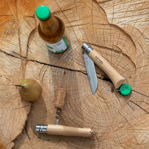 Vista 7 de Opinel Sacacorchos de acero inoxidable No. 10, cuchillo plegable para vino y queso, sacacorchos integrado + abridor de botellas, mango de madera