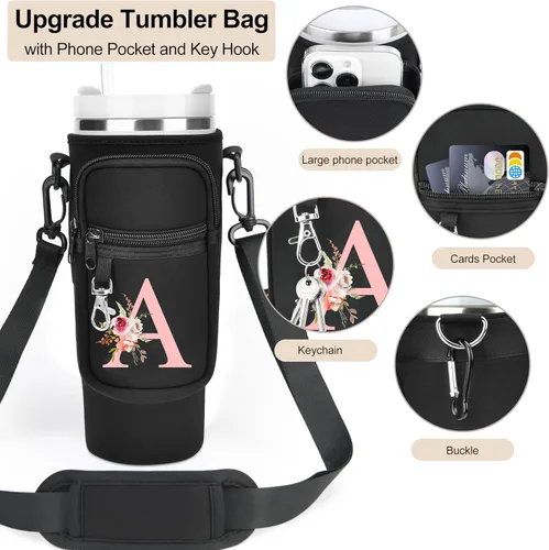Vista 5 de Initial Water Bottle Holder with Strap for Stanley Cup Accessories 40 oz Tumbler/Simple Modern Tumbler Bag, Water Bottle Carrier Bag with Strap for