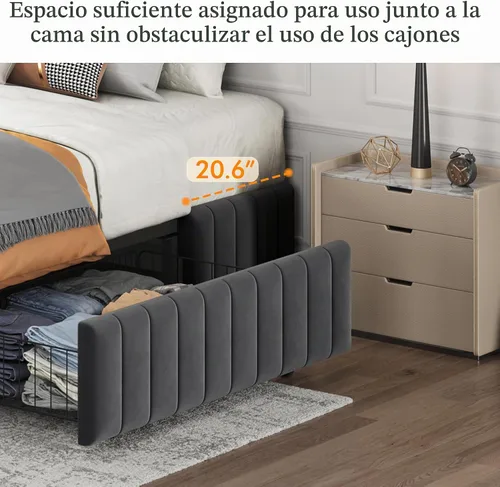 Vista 4 de Topeakmart Cabecero de terciopelo con estructura de cama de plataforma