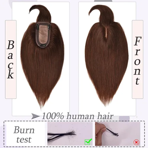 Vista 2 de Toppers para el cabello para mujeres con cabello delgado, base de seda real con flequillo, toppers para mujer, con clip en el cabello para mujer