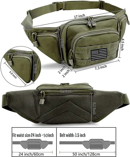 Vista 4 de Riñonera táctica, funda para pistola oculta, bolsa de cintura táctica militar, bolsa impermeable Molle EDC con parche de bandera de EE. UU