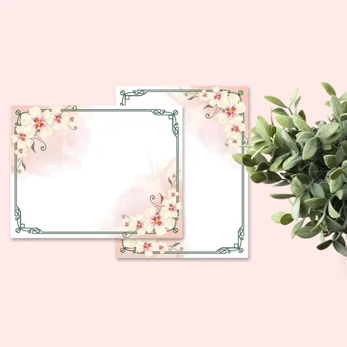 Vista 3 de 100 papeles de escritura, con bonitos diseños florales, perfectos para notas o escritura de cartas, orquídeas blancas