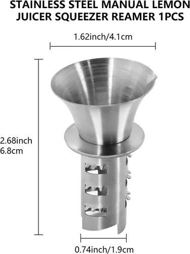 Vista 6 de Exprimidor manual de limón de acero inoxidable 18/8, exprimidor y escariador de mano pequeño fácil de apretar, exprimidor de cítricos a mano