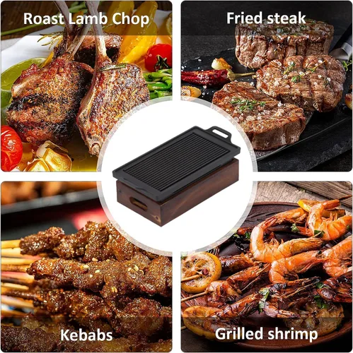 Vista 3 de Tnfeeon Plato de barbacoa, sartén portátil para barbacoa, parrilla japonesa para barbacoa, bandeja para hornear con base de aleación de aluminio