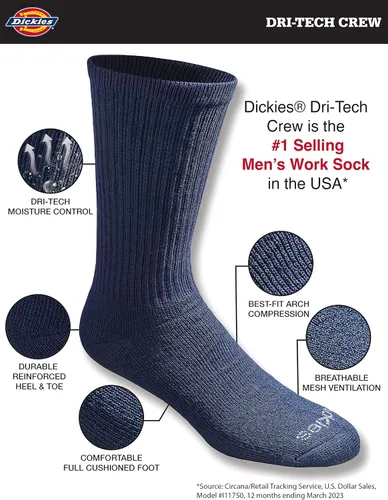Vista 2 de Dickies - Calcetines altos con control de humedad, con tecnología Dri-Tech para hombre, paquete de varias