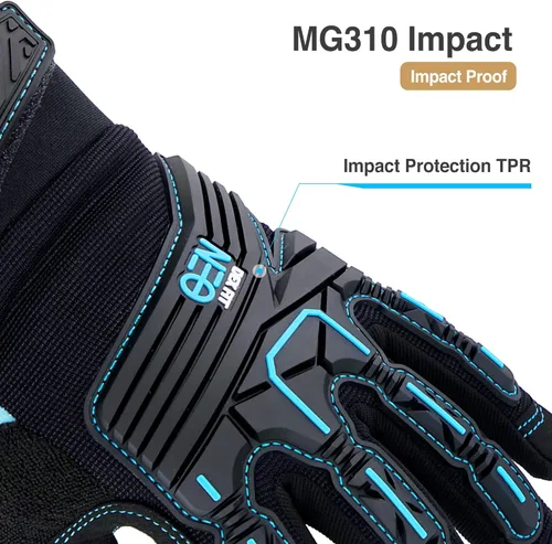 Vista 3 de DEX FIT Guantes de trabajo MG310 Impact, duraderos, agarre de alta resistencia, antivibración, absorción de impactos, ajuste cómodo, compatible