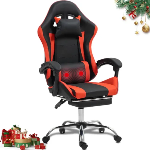 Vista 15 de Silla de masaje para juegos, silla ergonómica de escritorio para PC con reposacabezas y soporte lumbar de masaje, silla de videojuegos con respaldo