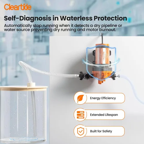 Vista 5 de Cleartide Bomba de Diafragma de Agua DC, 12V, 3.3 GPM, 50 PSI, Autocebante 10FT, Autodiagnóstico y Protección contra Funcionamiento en Seco