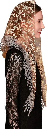 Vista 3 de PAMOR Triángulo velo de encaje Mantilla Catedral cabeza cubierta capilla velo para bodas masivas damas de honor