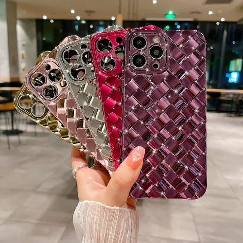 Vista 6 de Funda compatible con iPhone 13 Pro Max de 6.7 pulgadas, funda de teléfono con diseño de patrón tejido 3D a la moda, funda estampada a cuadros