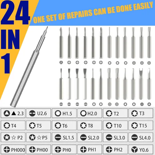 Vista 2 de 24 in 1 Mini Magnetic Small Screwdriver Set, Precision Screwdriver Set for Phone, Computer, Watch, Laptop, Macbook, Game Console, Eyeglass