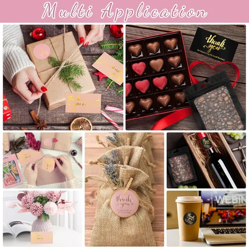 Vista 3 de Juego de 1120 tarjetas de agradecimiento y calcomanías de 1.5 pulgadas con letras de papel dorado Thank for Supporting My Small Business y bolsa