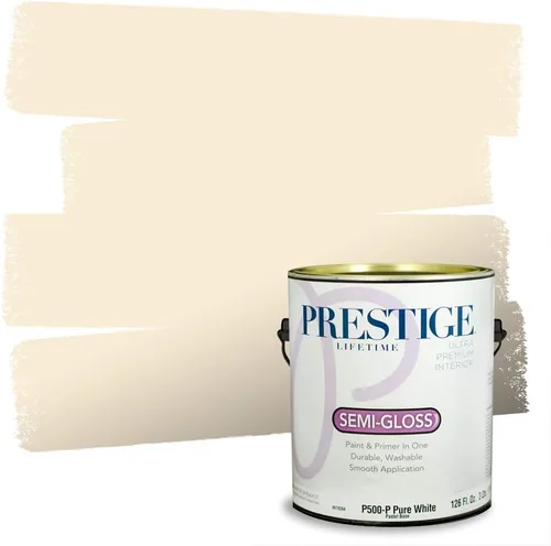 Vista 64 de PRESTIGE Pinturas de pintura exterior e imprimación en uno, 1 galón, plano, combinación comparable de Benjamin Moore* Manzanilla*