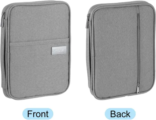 Vista 3 de PATIKIL Portatarjetas familiares para pasaporte de viaje, funda para documentos, múltiples bolsillos con correa para la muñeca para viajes de Gris