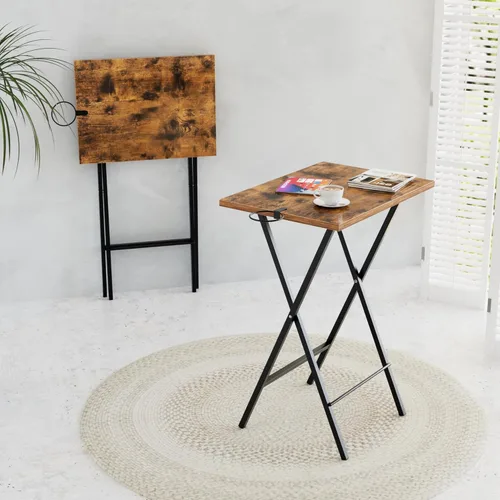 Vista 6 de VECELO Bandeja plegable de TV para comer, juego de 2, mesa portátil para cena/merienda con portavasos para sofá, sala de estar y espacio pequeño