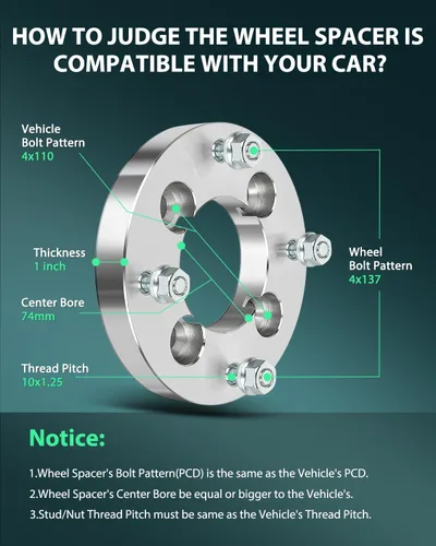 Vista 3 de SCITOO 4 adaptadores espaciadores de rueda de 4 lengüetas de 4 x 110 a 4 x 137 10 x 1.25 y 1 pulgada compatibles con 2007-2016 para Rancher 420