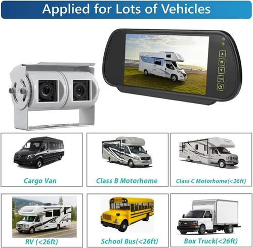 Vista 6 de Reversing Camera Car Rear View Camera System with 7 Inch Monitor Backup Camera Monitor Kit Dual Ccd Lens Reverse Camera Replacement for OEM Mount