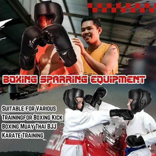 Vista 4 de Set de protección para la cabeza y guantes de boxeo Arrowbash para niños, guantes de boxeo de 6 oz y protección para la cabeza de lucha