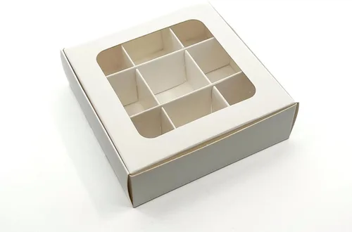 Vista 95 de 10 cajas de golosinas con ventana y divisores 9 compartimentos X-SMALL 5 x 5 x 1.57 pulgadas Cajas de dulces vacías para regalar, caja