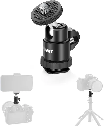 UTEBIT Paquete de 2 soportes de trípode universales de 1/4 pulgadas con cabeza de bola giratoria, adaptador de base de montaje giratorio de 360