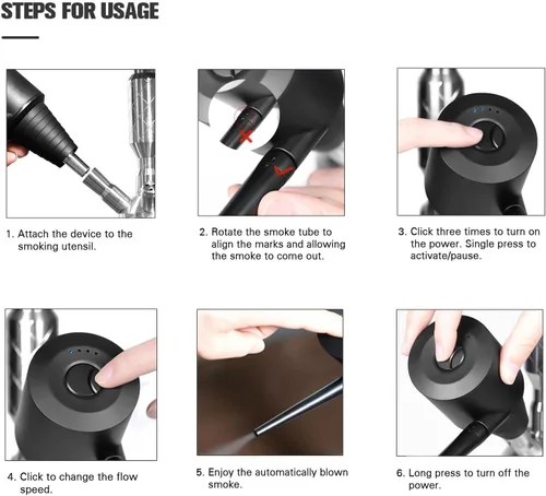 Vista 3 de Kit de vacío eléctrico de arranque de cachimba, mini bomba sopladora de humo portátil con puntas desmontables y batería recargable USB C