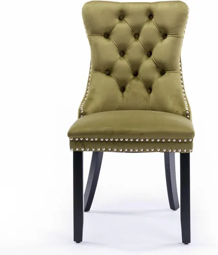 Vista 90 de Juego de 2 sillas de comedor modernas para sala de estar, cocina, patas de madera maciza, cojín acolchado de tela de lino, asiento y respaldo