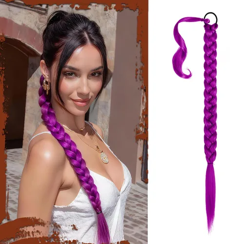 Vista 55 de SOFEIYAN Extensión de cola de caballo trenzada larga con banda elástica y mechón liso envolvente, extensiones de cabello naturales suaves