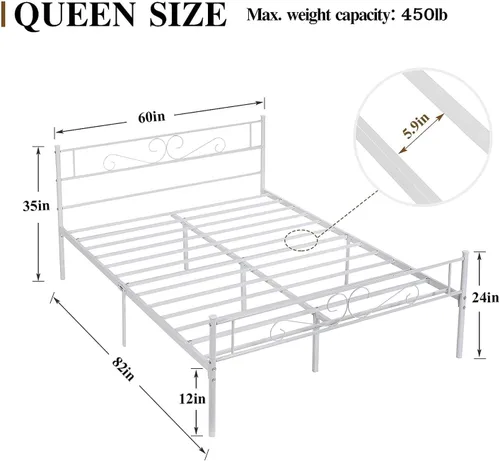 Vista 2 de VECELO Base de cama tamaño Queen con cabecero, base de colchón de plataforma de metal de 14 pulgadas, no necesita somier, resistente a