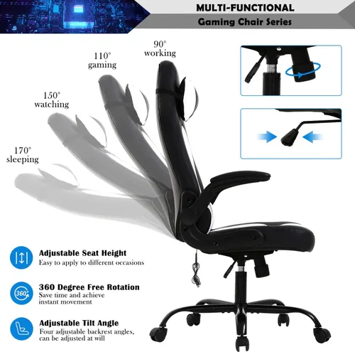 Vista 108 de Silla ergonómica para videojuegos, silla de juegos con reposacabezas, silla de computadora de oficina con ruedas y soporte lumbar, silla
