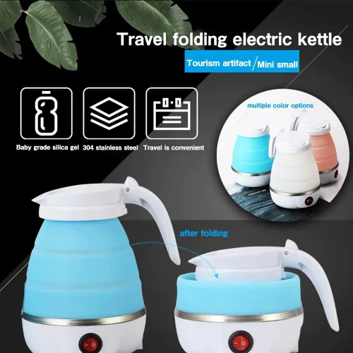 Vista 5 de Hervidor de agua plegable eléctrico de viaje de silicona de grado alimenticio para café, té, etc. Fácil de almacenar con cable de alimentación