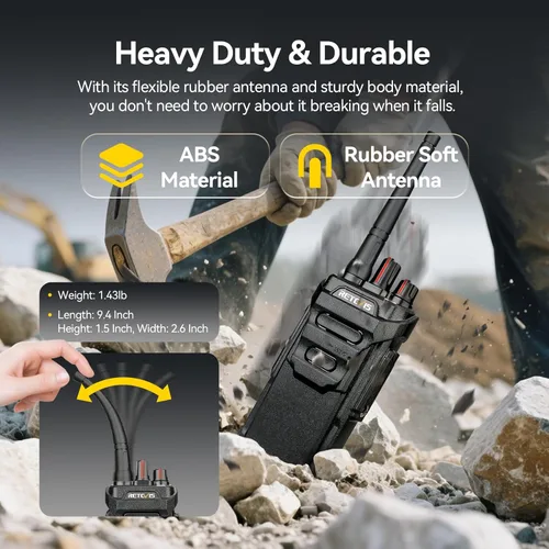 Vista 3 de Retevis Walkie Talkies RT48 IP67 impermeable para adultos, resistente, radio profesional bidireccional recargable, 1200 mAh, VOX, alarma