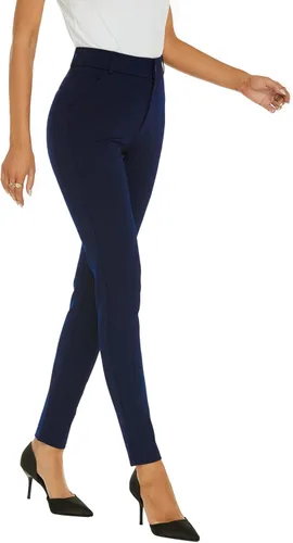 Vista 4 de Pantalones de trabajo elásticos cómodos y ajustados de cintura alta para mujer con bolsillos