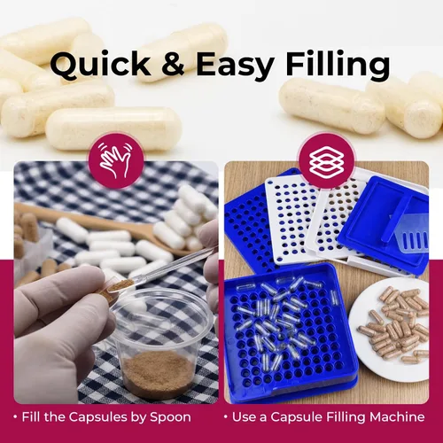 Vista 7 de Cápsulas de gelatina vacías tamaño 1 (100 unidades, blanco cremoso) – Ideal para relleno de bricolaje con 2 cucharas