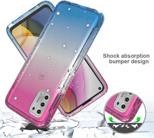 Vista 6 de Funda de cuerpo completo diseñada para Motorola Moto G Stylus 2021 con purpurina con protector de pantalla integrado, absorción de golpes