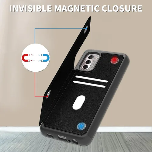 Vista 4 de Funda tipo cartera para Moto G Stylus 5G 2022 con tarjetero de piel sintética, función atril, ranuras para tarjetas, cierre magnético, funda