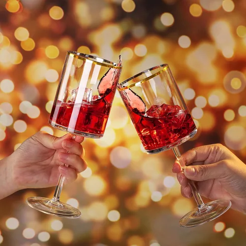 Vista 3 de Yaomiao Paquete de 12 copas de vino desechables de plástico transparente con tallo de 10 onzas, con borde dorado, reutilizables, para bodas