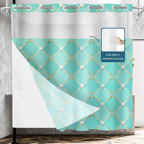 Vista 449 de Shrahala Father and Child Embracing No Hooks Shower Curtain with Snap in Liner Set, Tender Moment Captured Bathroom Décor Polyester Fiber Waterproof