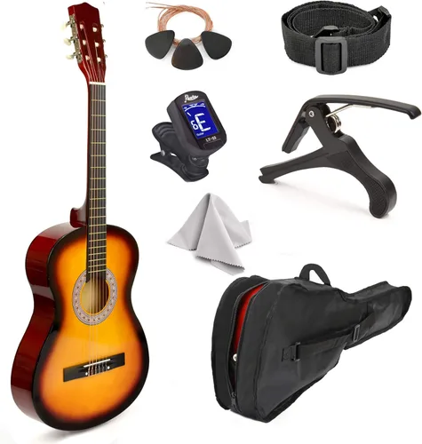Vista 8 de Guitarra de madera de 30 pulgadas con estuche y accesorios para niños/niñas/niños/principiantes (caoba)