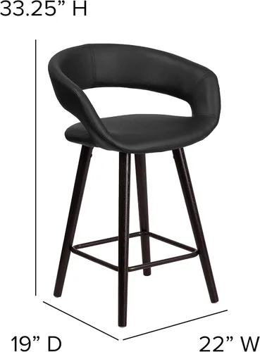 Vista 3 de EMMA + OLIVER Taburete de madera capuchino redondeado con respaldo abierto, 24 pulgadas de alto, vinilo negro