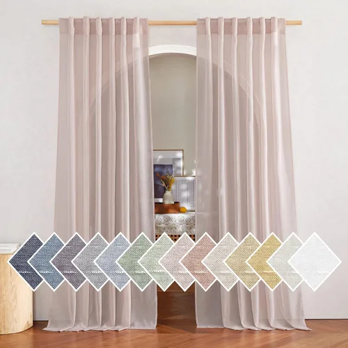 Vista 51 de NICETOWN Cortinas traslúcidas de lino para ventanas de dormitorio, bolsillo para barra y pestaña trasera, cortinas verticales semitransparentes