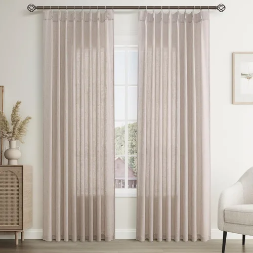 Vista 51 de Joywell Cortinas plisadas de lino de 84 pulgadas de largo, con ojales de clip y pestaña trasera, cortinas semitransparentes para filtrar la luz