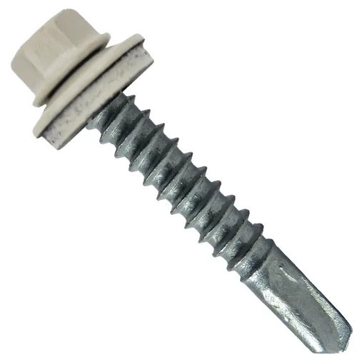 Vista 6 de 12 tornillos para techos de metal ABC gris tipo 3 de 1-1/2 pulgadas, punta de taladro de cabeza hexagonal, arandela EPDM de 9/16 pulgadas. 1 bolsa