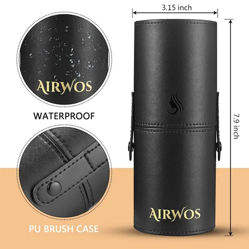 Vista 3 de AirWos® Juego de 14 brochas de maquillaje profesional con estuche, base sintética, polvo, sombra de ojos, brochas correctoras con asas de perlas