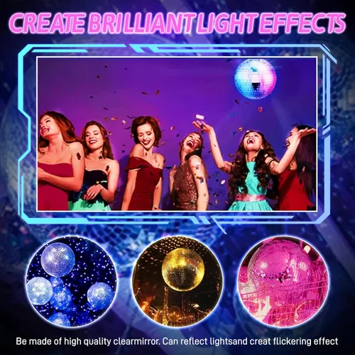 Vista 2 de Luz de bola de discoteca, difusor de luz de bola de discoteca de espejo de 5 pulgadas, rotación de 360°, luces de Navidad para fiestas