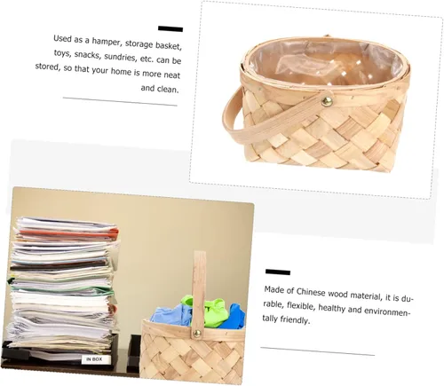 Vista 3 de Cesta de almacenamiento de pícnic, cesta de madera tejida natural con asas plegables, cesta de Pascua, cesta organizadora de almacenamiento