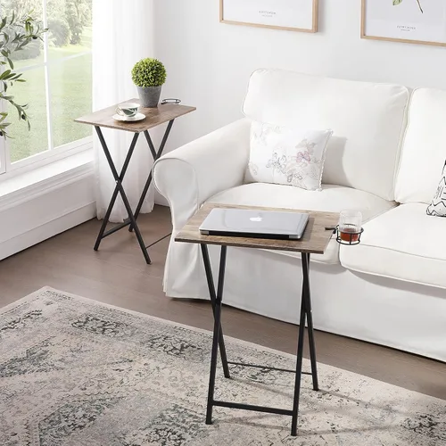 Vista 28 de VECELO Bandeja plegable de TV para comer, juego de 2, mesa portátil para cena/merienda con portavasos para sofá, sala de estar y espacio pequeño