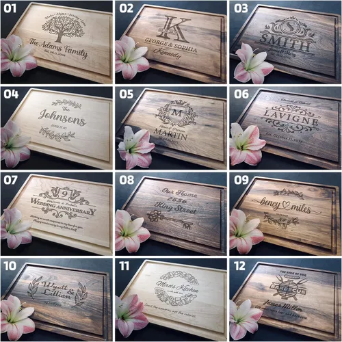 Vista 2 de Personalized Cutting Board, Customized Engraved Cutting Board, Gift for Wedding, Anniversary, Birthday, Housewarming Walnut & Maple